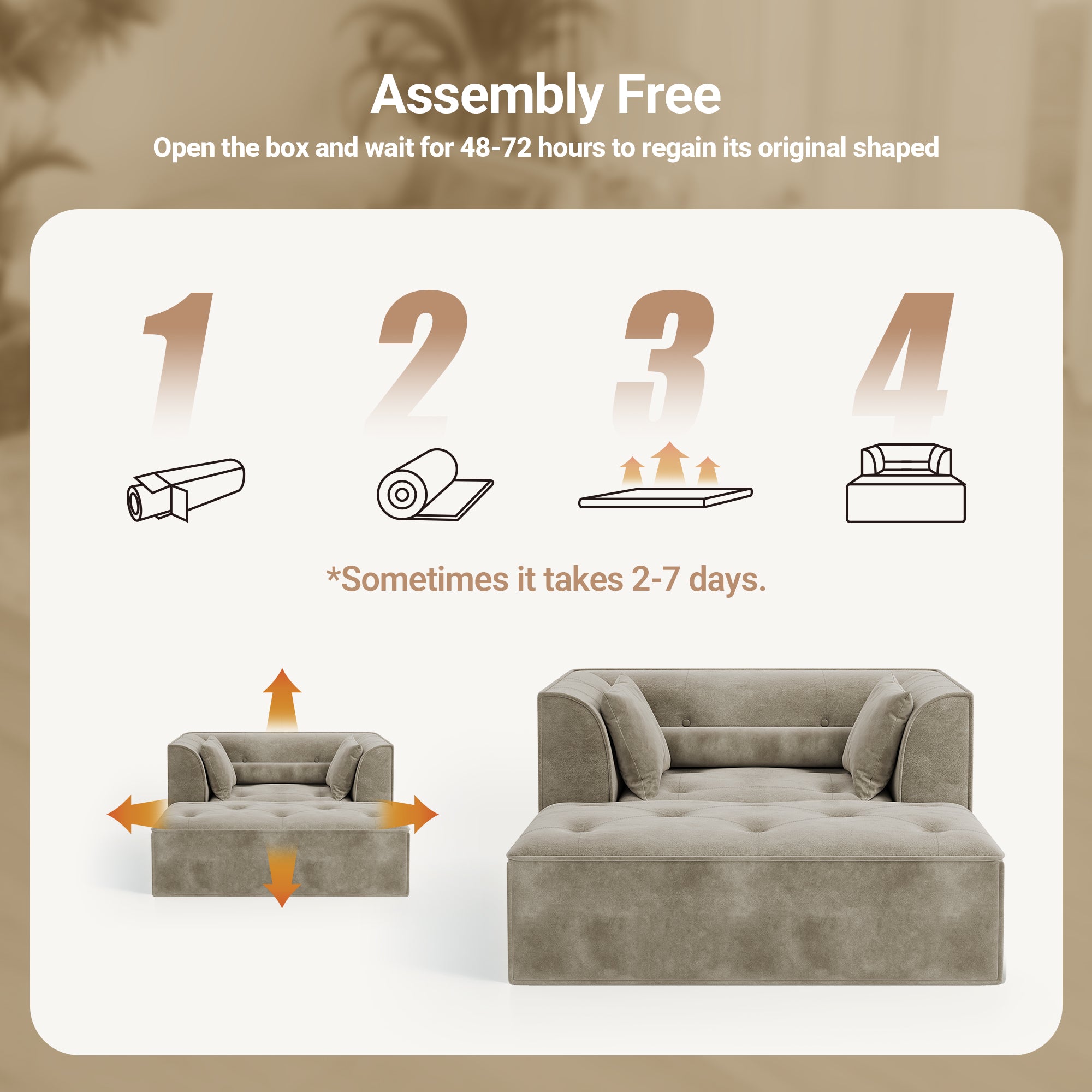 Claiks 68" Oversized Chaise Lounge Chair Indoor, Corduroy Upholstered Boneless Sofa Bed, Deep Seat Sleeper Couch with Pillows and Armrest, Cloud Sofas Reading Chair for Living Room, Beige