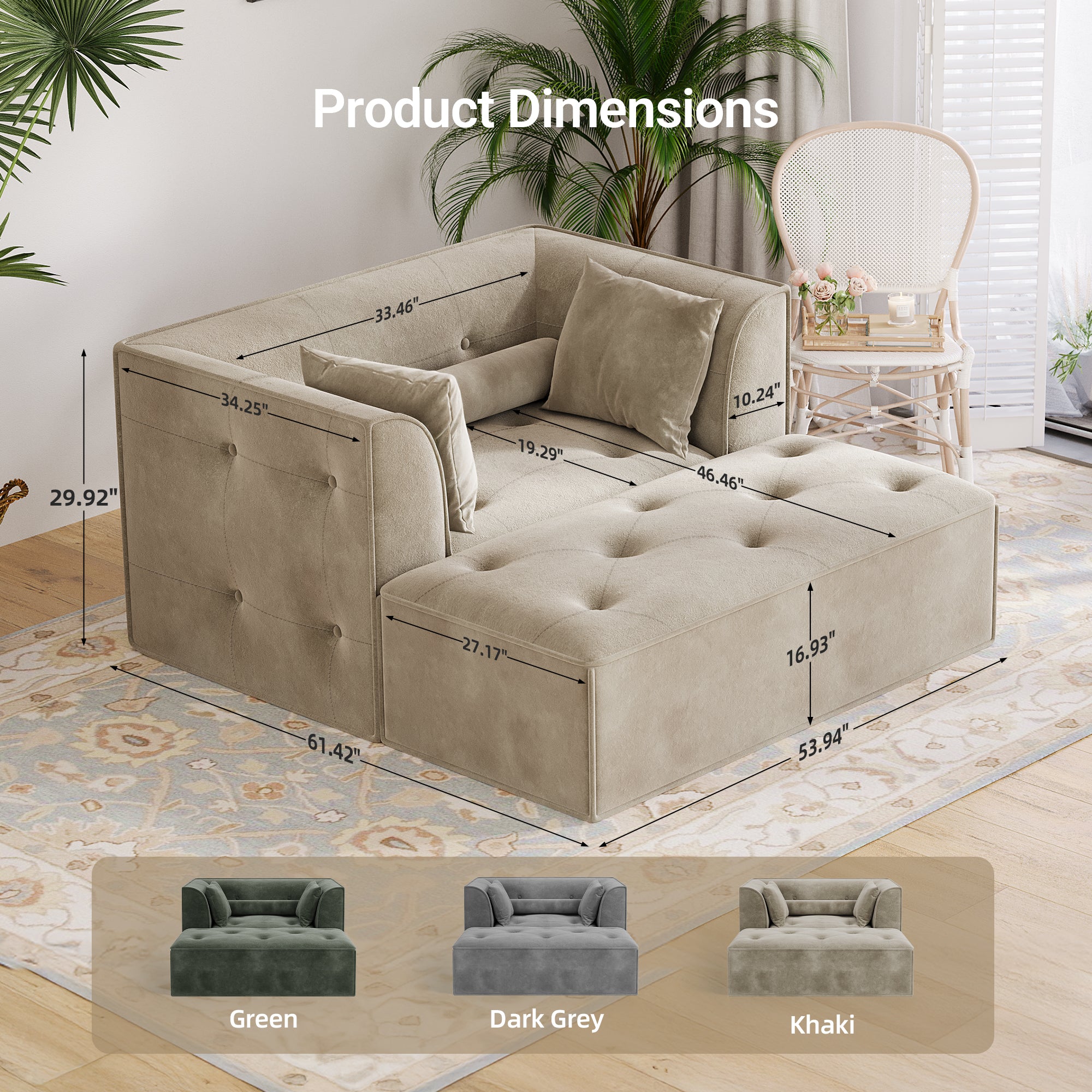Claiks 68" Oversized Chaise Lounge Chair Indoor, Corduroy Upholstered Boneless Sofa Bed, Deep Seat Sleeper Couch with Pillows and Armrest, Cloud Sofas Reading Chair for Living Room, Beige