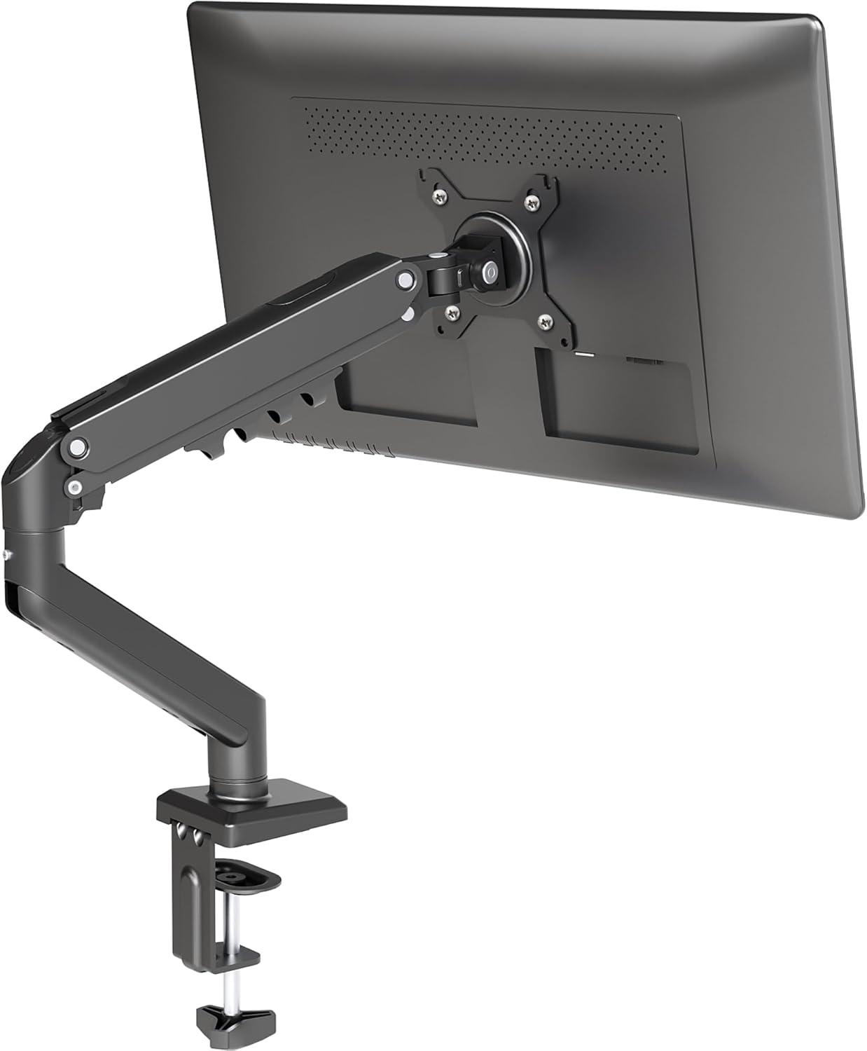 Single Monitor Mount, Ergonomic Gas Spring Monitor Arm for 15-32 inch Screens, Adjustable Computer Monitor Stand up to 20 lbs, with Clamp and Grommet Base, VESA Mounting Holes 75&100mm, Black