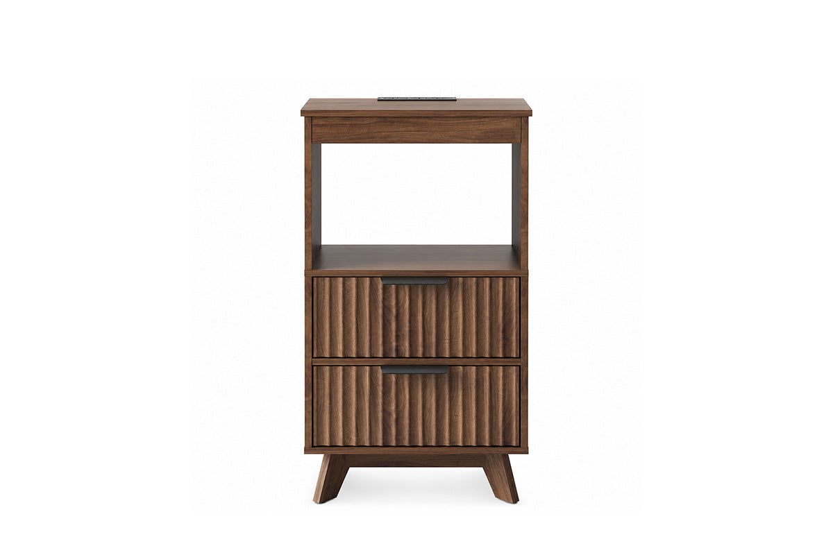 Claiks Avelia Fluted Wood Nightstand with Built-in Charging Station