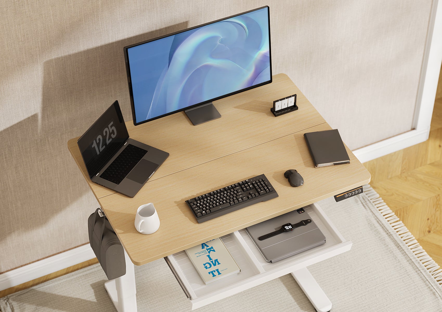 Claiks Standing Desk with Drawers, 48 x 24 Inches Electric Standing Desk Adjustable Height, Sit Stand Up Desks Computer Workstation, Rustic Brown