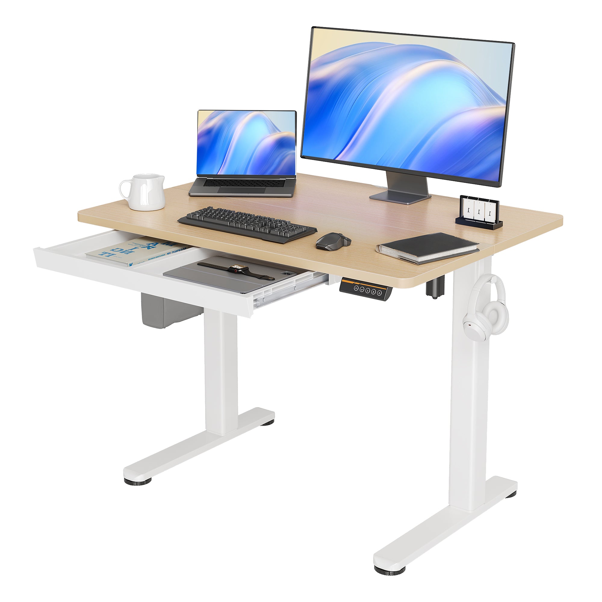 Claiks Standing Desk with Drawers, 48 x 24 Inches Electric Standing Desk Adjustable Height, Sit Stand Up Desks Computer Workstation, Rustic Brown