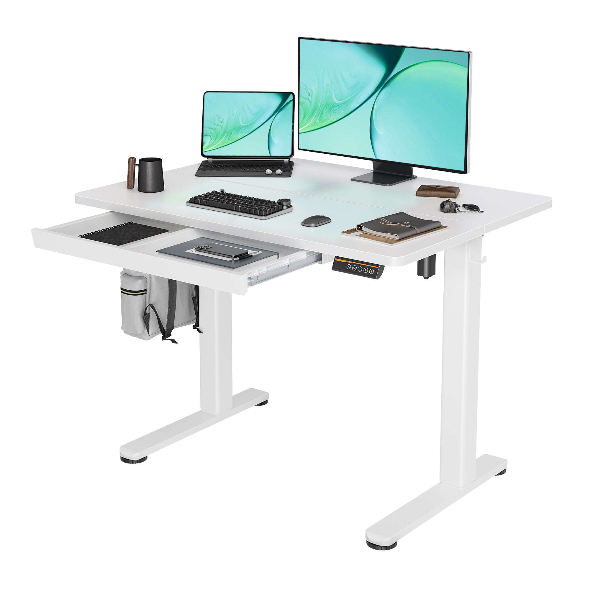 Claiks Standing Desk with Drawers, 48 x 24 Inches Electric Standing Desk Adjustable Height, Sit Stand Up Desks Computer Workstation, Rustic Brown