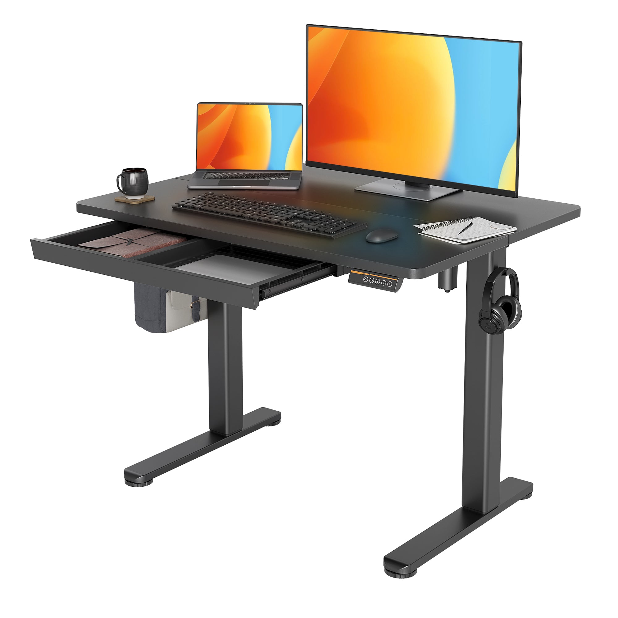Claiks Standing Desk with Drawers, 48 x 24 Inches Electric Standing Desk Adjustable Height, Sit Stand Up Desks Computer Workstation, Rustic Brown