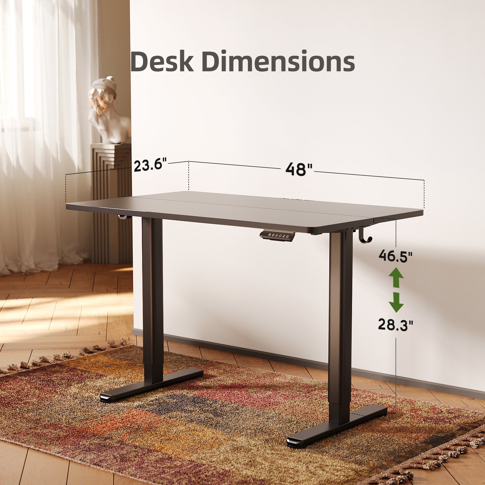 Innovar Electric Standing Desk, Adjustable Height Stand up Desks, 48 x 24 Inches Sit Stand up Desk for Home Office Computing, 3-Preset Memory Height Ergonomic Rising Desks, Black