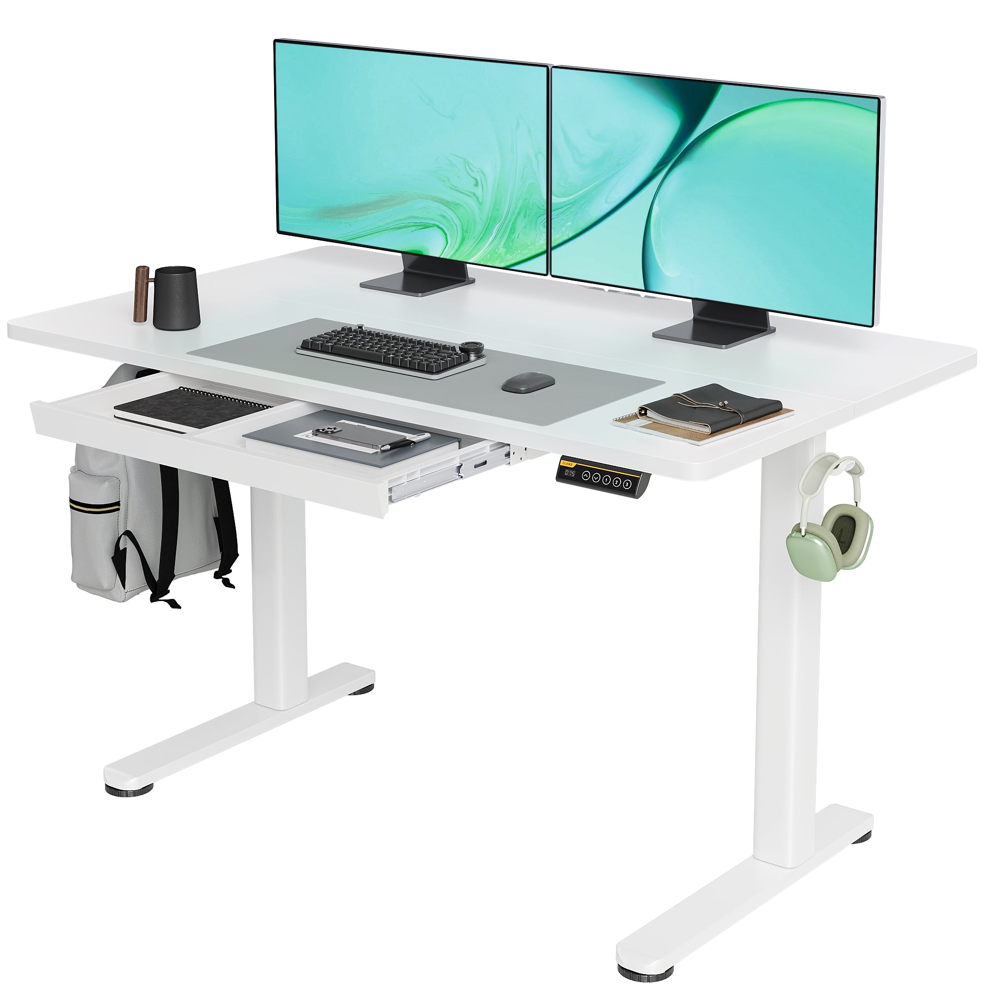 Claiks Standing Desk with Drawers, 48 x 24 Inches Electric Standing Desk Adjustable Height, Sit Stand Up Desks Computer Workstation, Rustic Brown