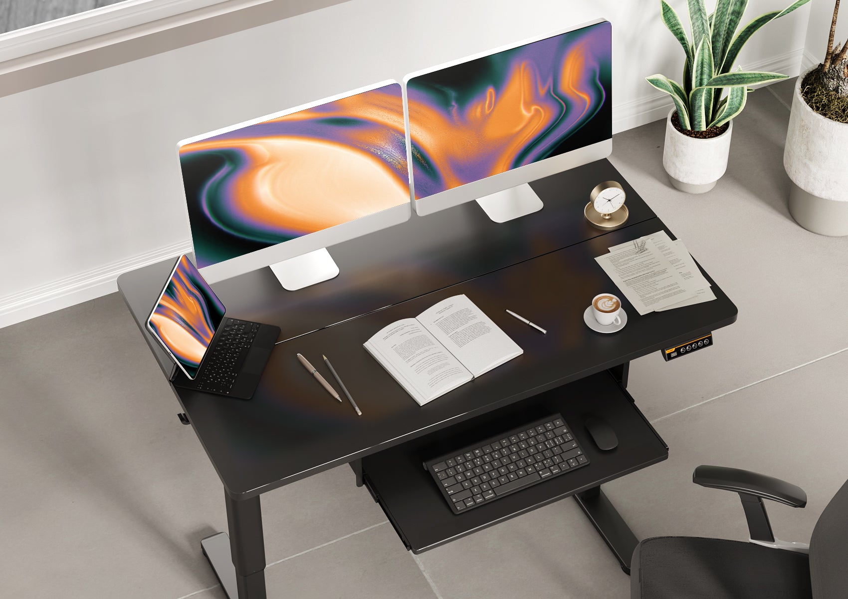 Claiks Standing Desk with Keyboard Tray, Electric Standing Desk Adjustable Height, 48x24 Inches Sit Stand up Desks with Splice Board, Raising Desks for Home Office, Natural