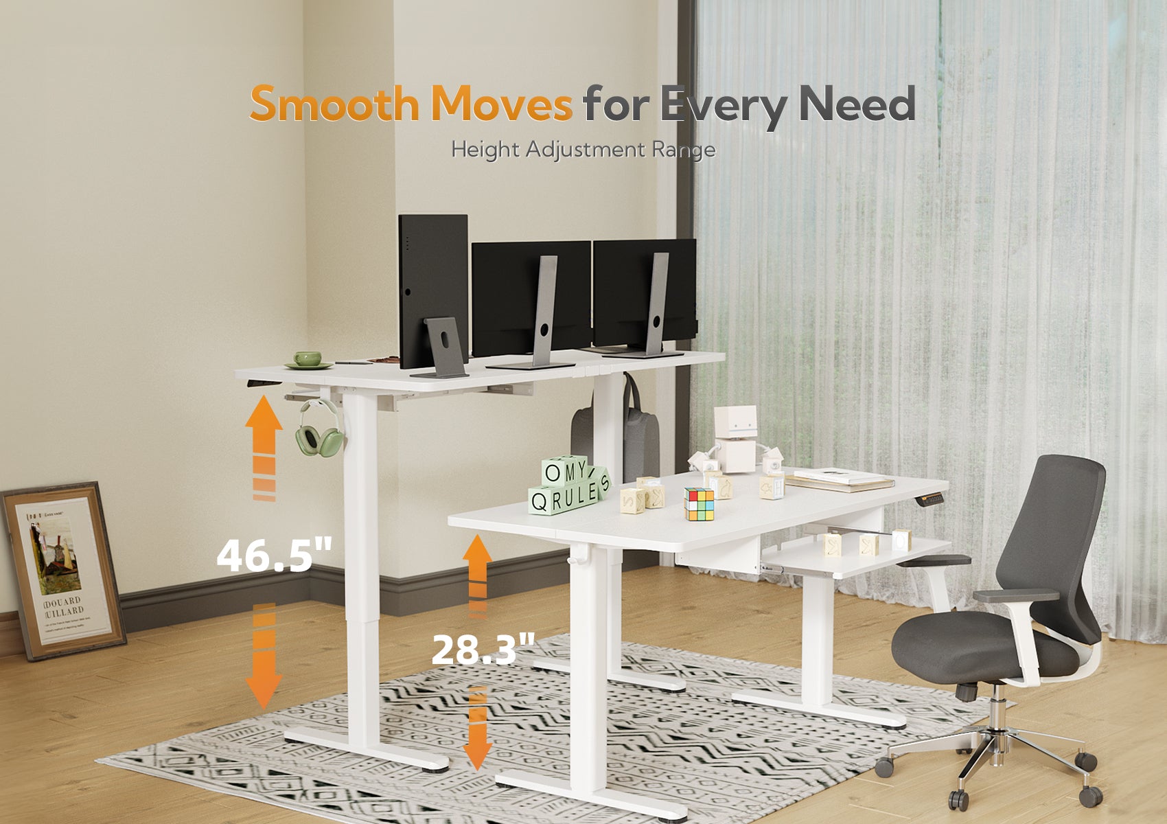 Claiks Standing Desk with Keyboard Tray, Electric Standing Desk Adjustable Height, 48x24 Inches Sit Stand up Desks with Splice Board, Raising Desks for Home Office, Natural