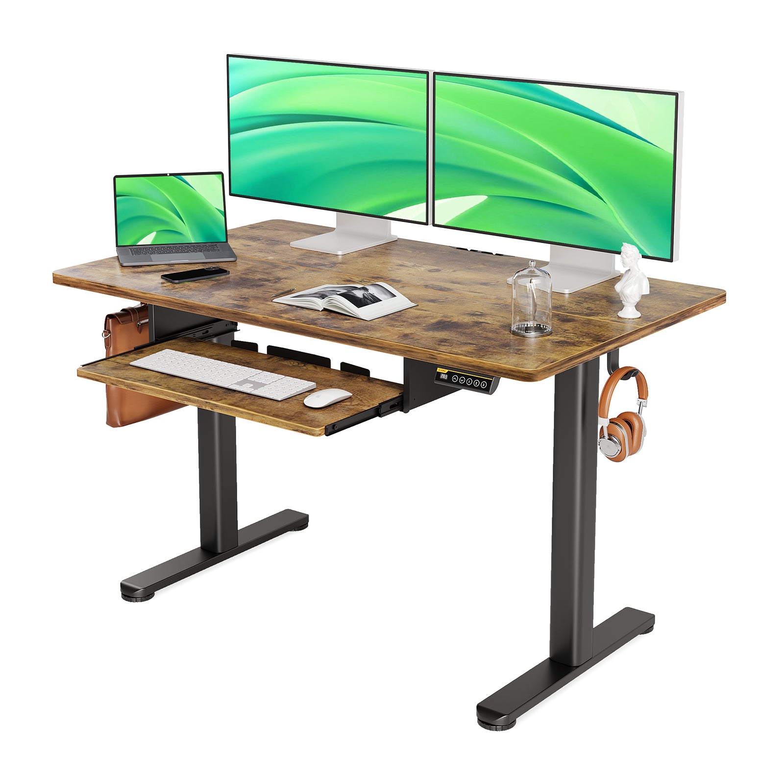 Claiks Standing Desk with Keyboard Tray, Electric Standing Desk Adjustable Height, 48x24 Inches Sit Stand up Desks with Splice Board, Raising Desks for Home Office, Natural