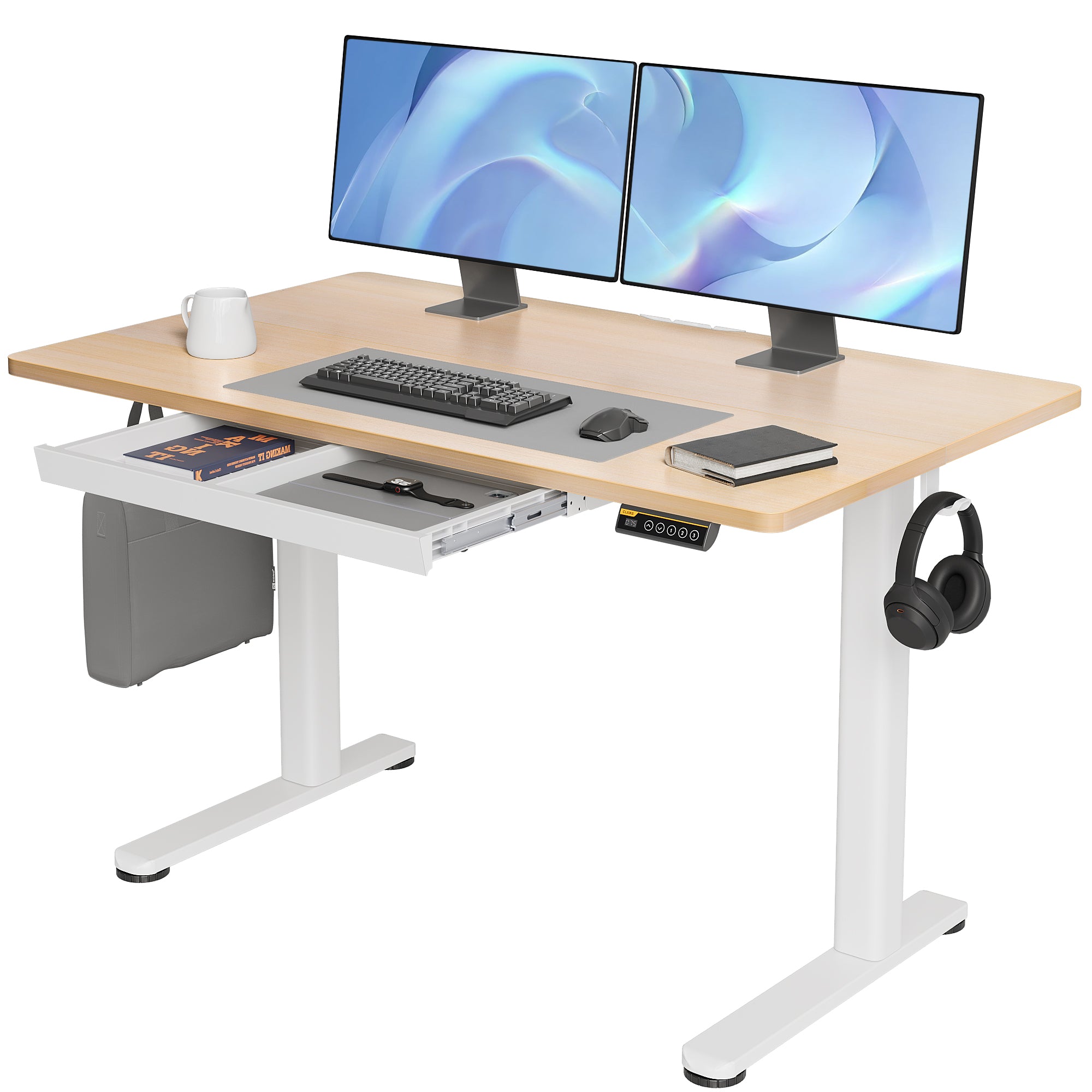 Claiks Standing Desk with Drawers, 48 x 24 Inches Electric Standing Desk Adjustable Height, Sit Stand Up Desks Computer Workstation, Rustic Brown
