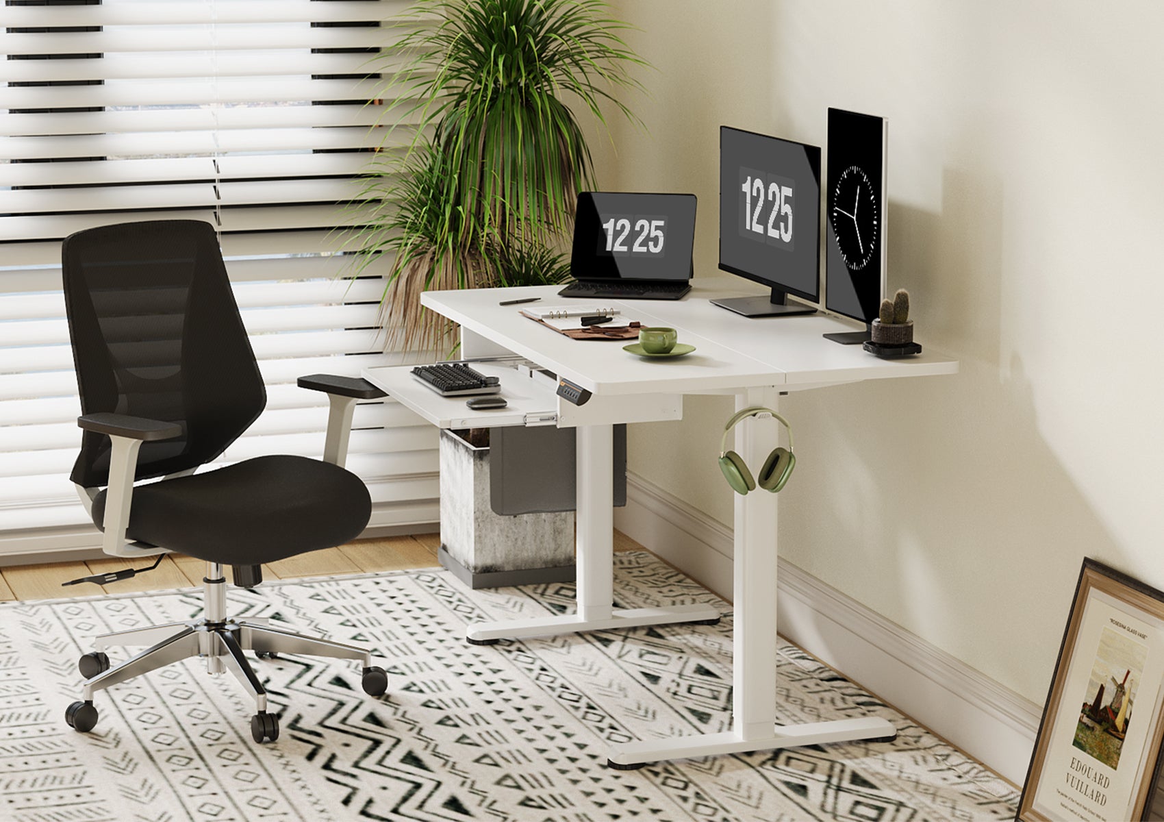 Claiks Standing Desk with Keyboard Tray, Electric Standing Desk Adjustable Height, 48x24 Inches Sit Stand up Desks with Splice Board, Raising Desks for Home Office, Natural