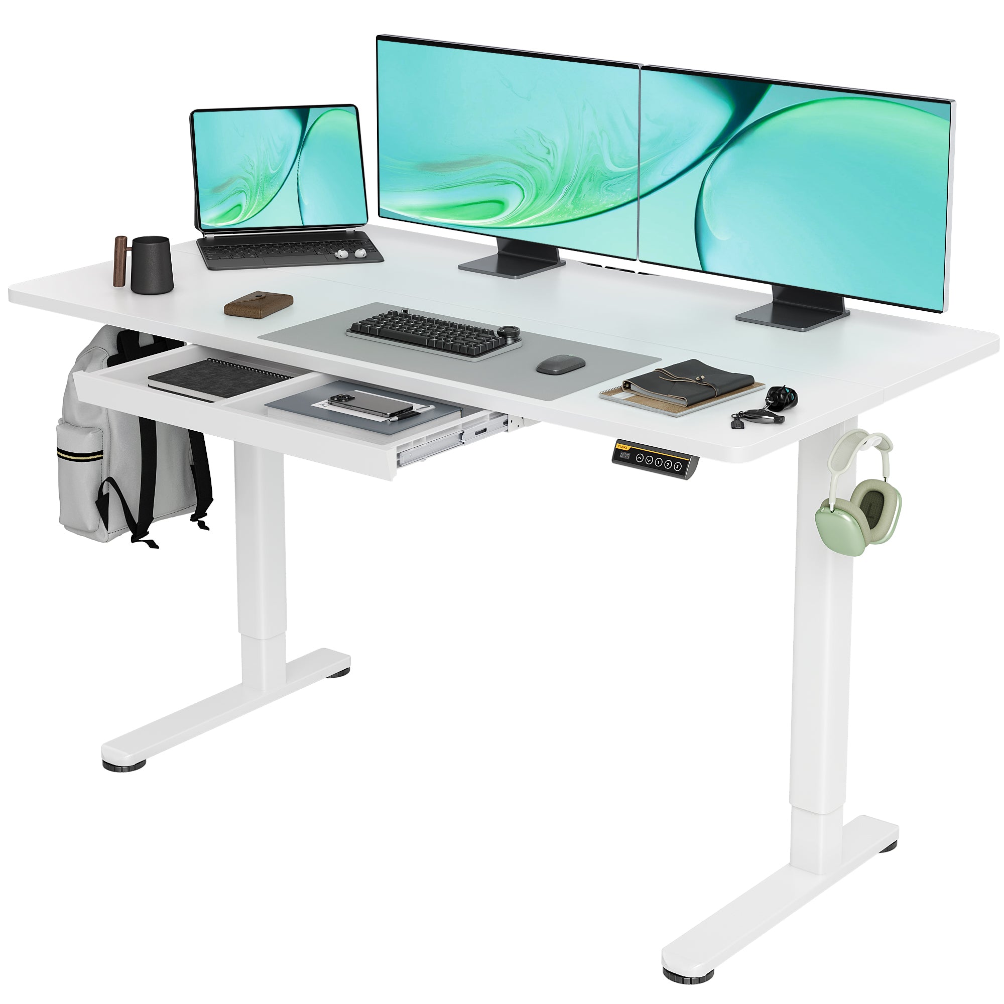 Claiks Standing Desk with Drawers, 48 x 24 Inches Electric Standing Desk Adjustable Height, Sit Stand Up Desks Computer Workstation, Rustic Brown