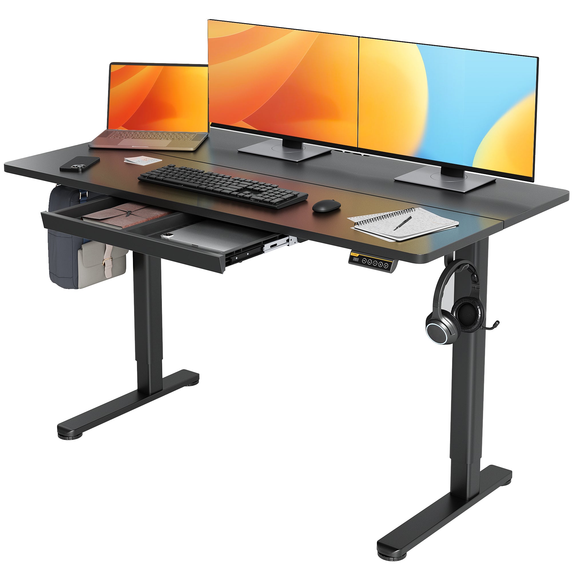 Claiks Standing Desk with Drawers, 48 x 24 Inches Electric Standing Desk Adjustable Height, Sit Stand Up Desks Computer Workstation, Rustic Brown