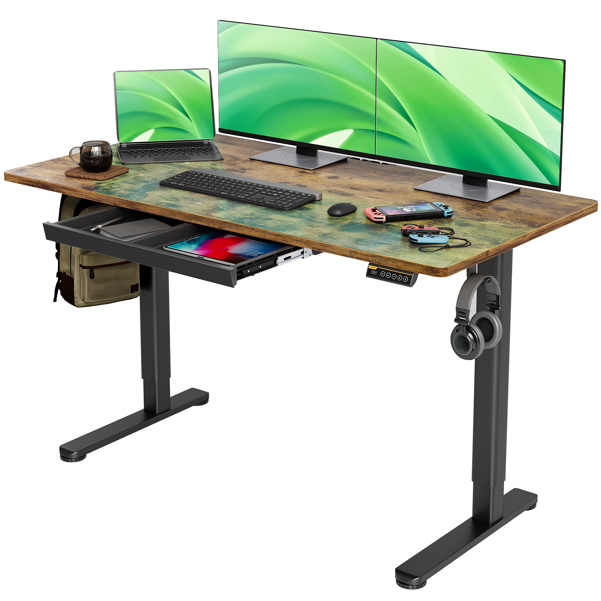 Claiks Standing Desk with Drawers, 48 x 24 Inches Electric Standing Desk Adjustable Height, Sit Stand Up Desks Computer Workstation, Rustic Brown