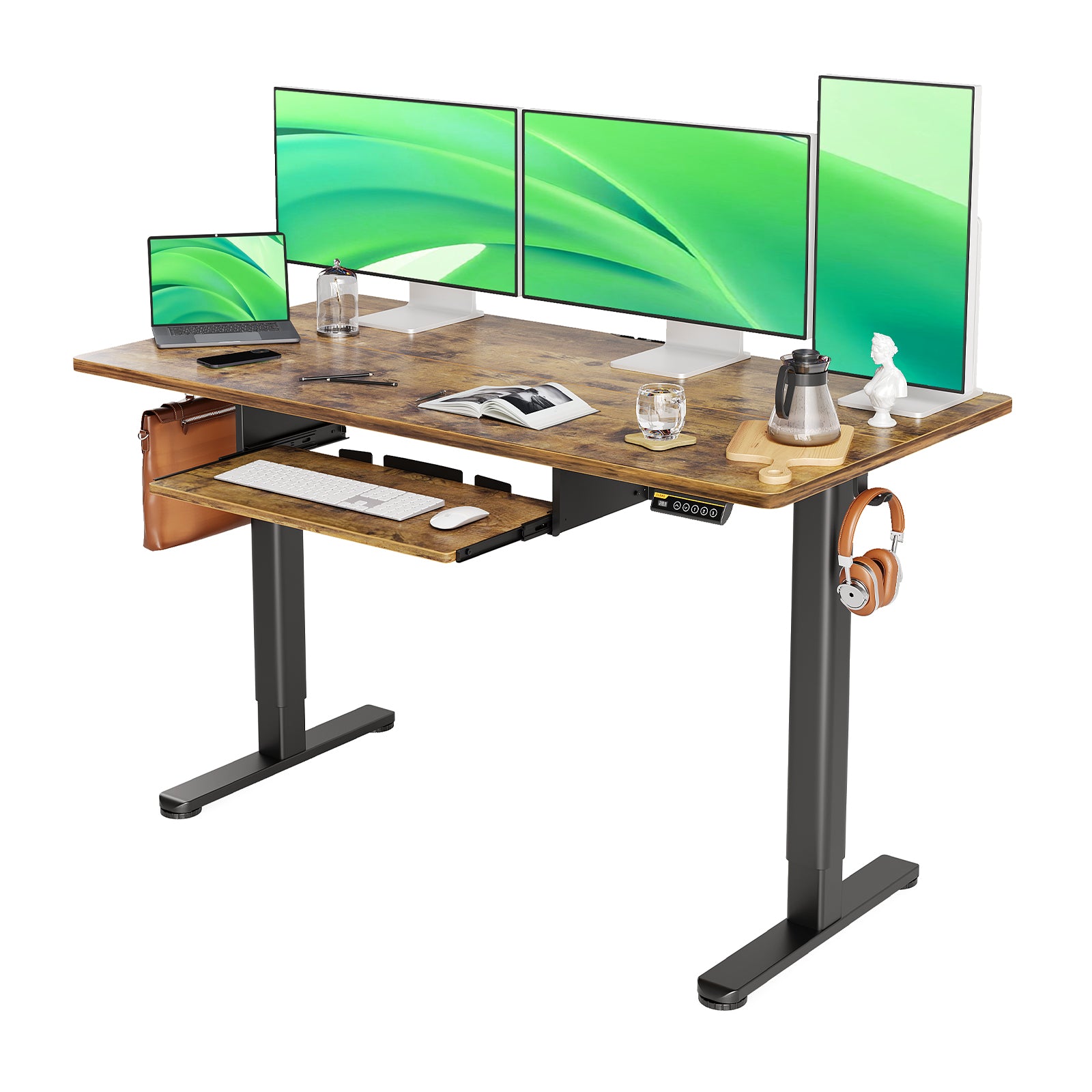 Claiks Standing Desk with Keyboard Tray, Electric Standing Desk Adjustable Height, 48x24 Inches Sit Stand up Desks with Splice Board, Raising Desks for Home Office, Natural