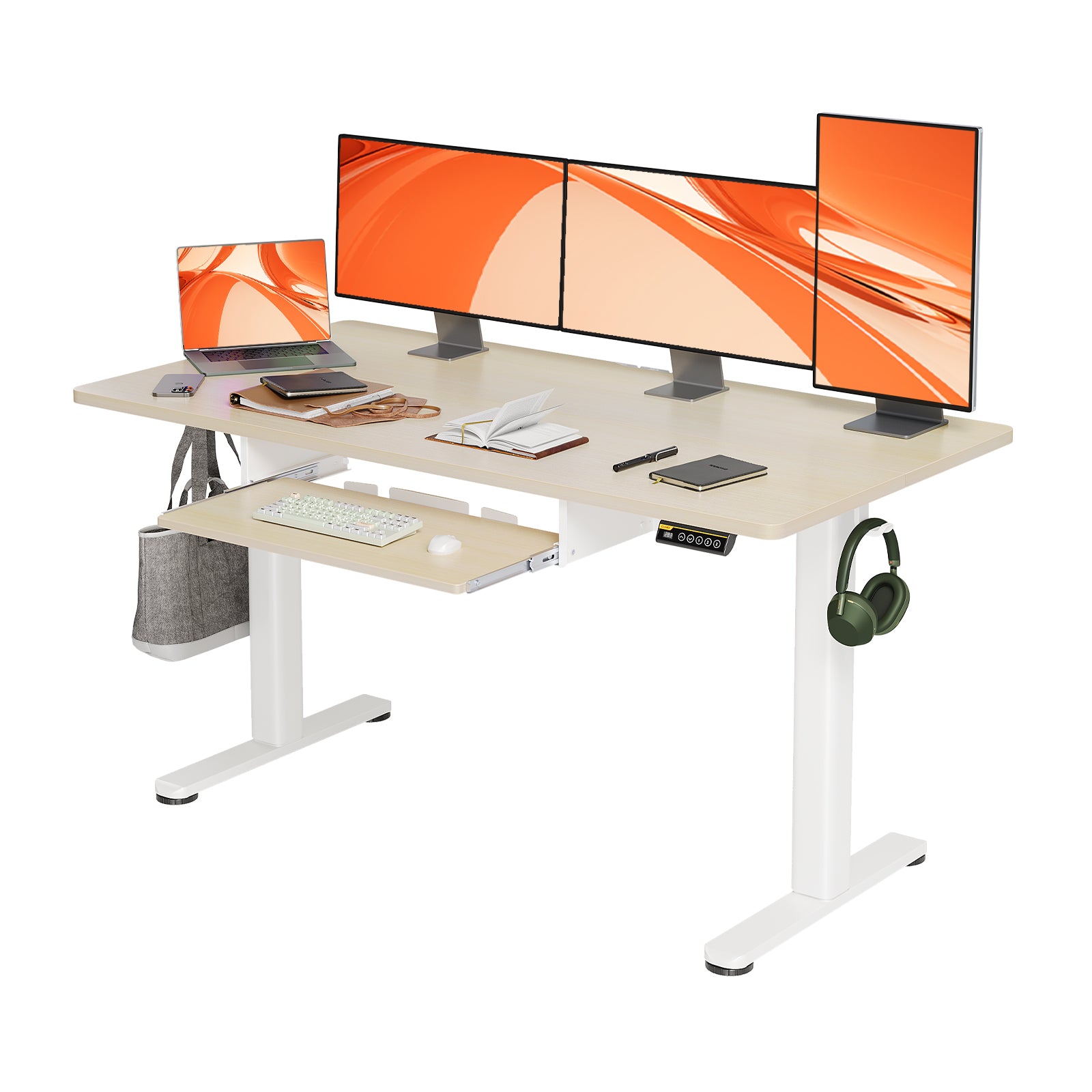 Claiks Standing Desk with Keyboard Tray, Electric Standing Desk Adjustable Height, 48x24 Inches Sit Stand up Desks with Splice Board, Raising Desks for Home Office, Natural