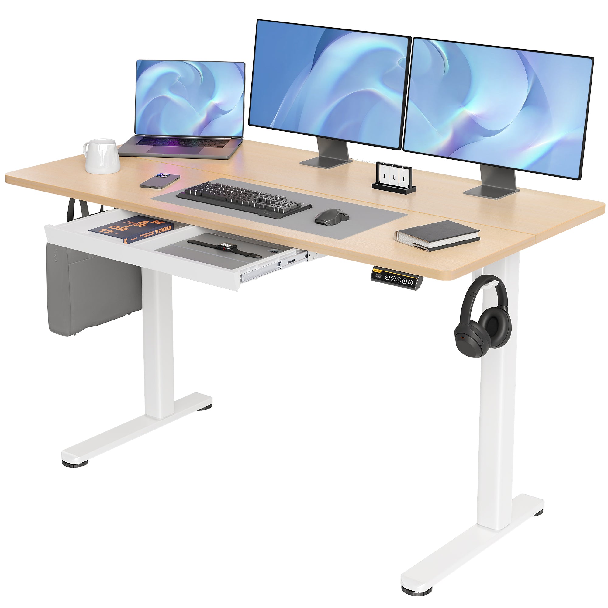 Claiks Standing Desk with Drawers, 48 x 24 Inches Electric Standing Desk Adjustable Height, Sit Stand Up Desks Computer Workstation, Rustic Brown