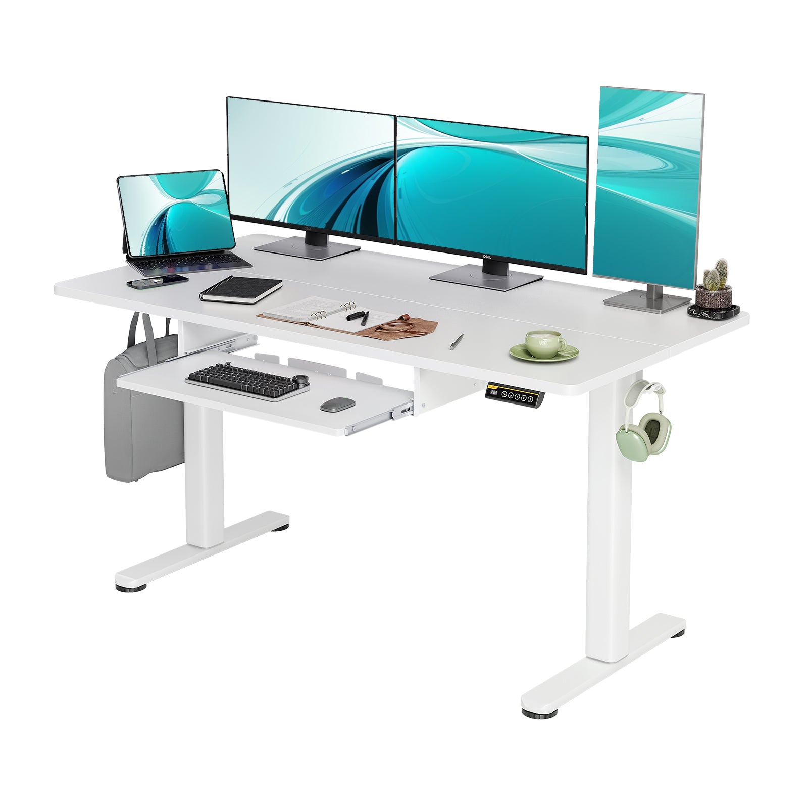 Claiks Standing Desk with Keyboard Tray, Electric Standing Desk Adjustable Height, 48x24 Inches Sit Stand up Desks with Splice Board, Raising Desks for Home Office, Natural