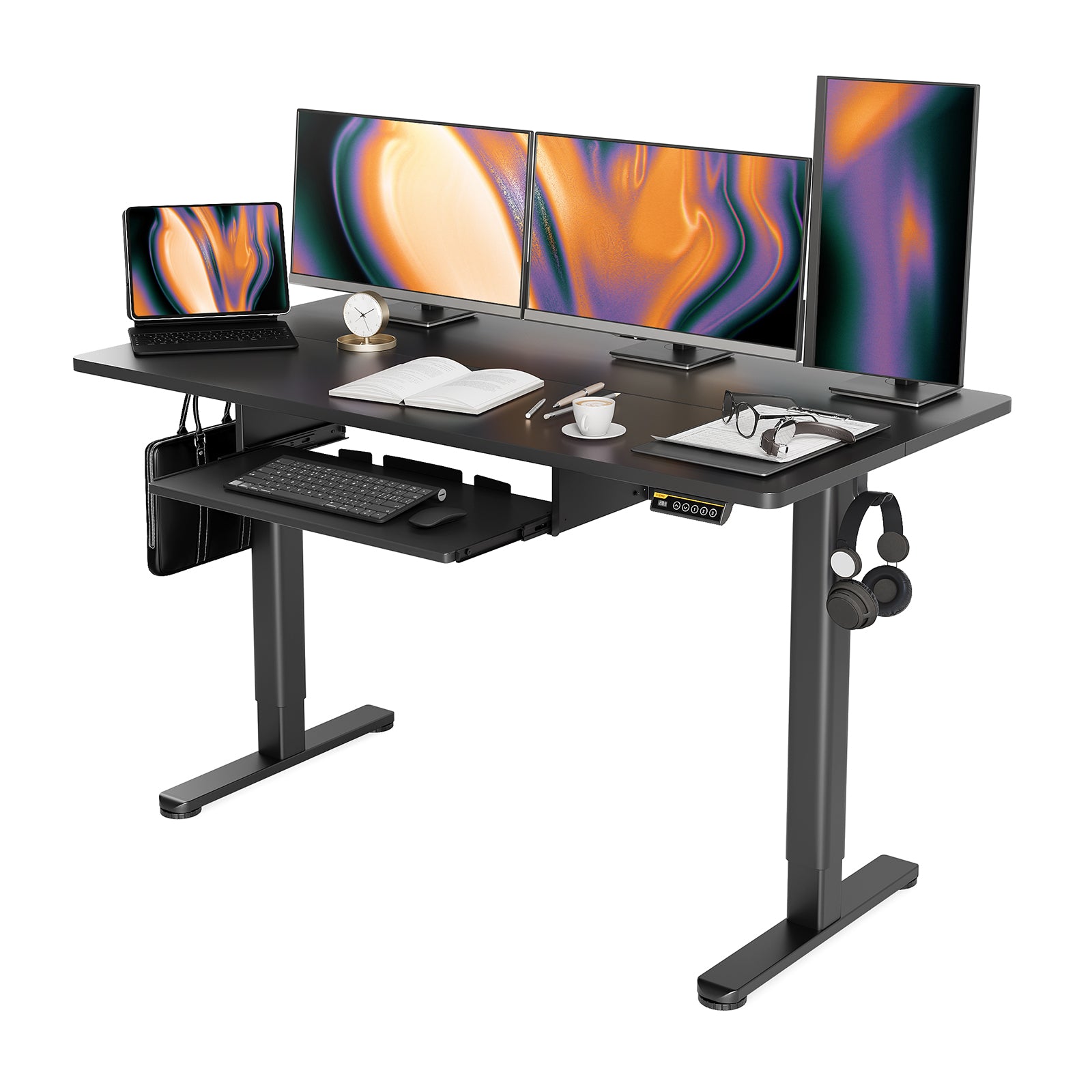 Claiks Standing Desk with Keyboard Tray, Electric Standing Desk Adjustable Height, 48x24 Inches Sit Stand up Desks with Splice Board, Raising Desks for Home Office, Natural
