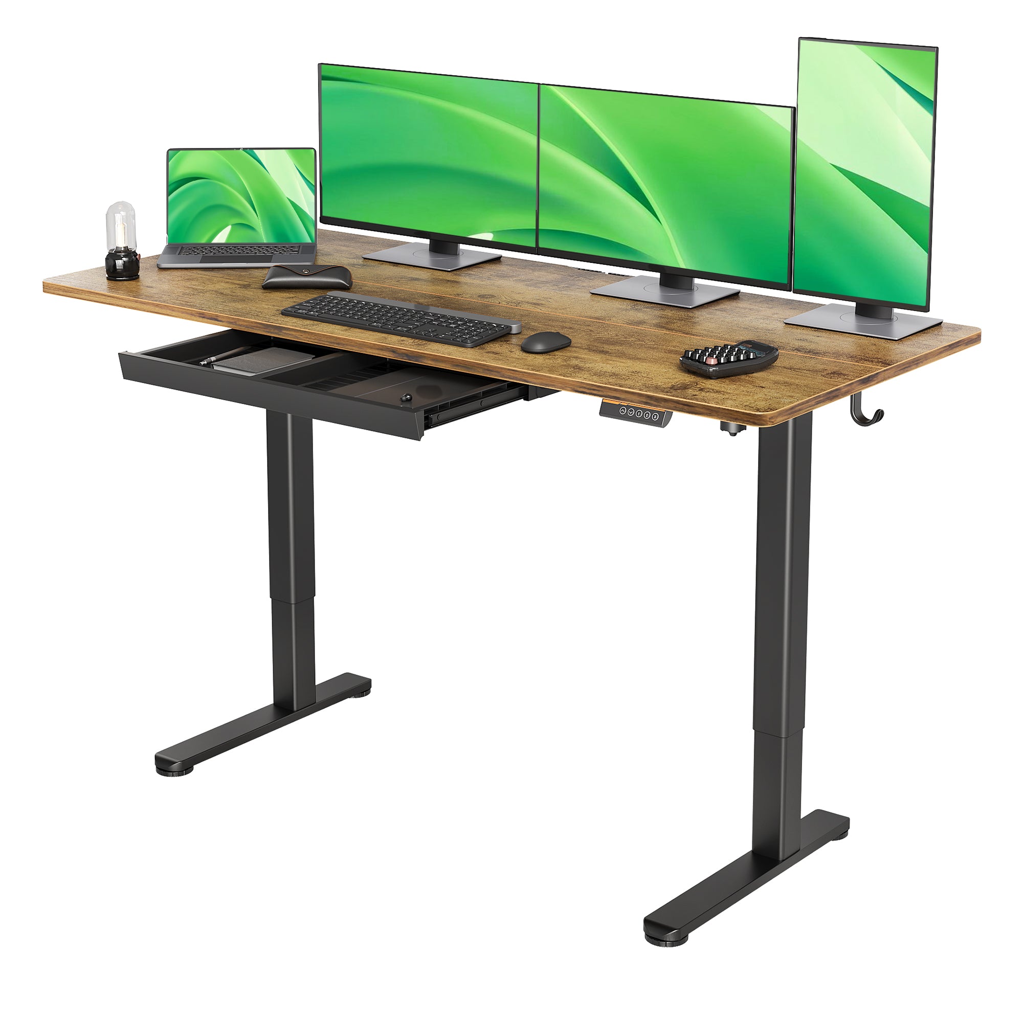 Claiks Standing Desk with Drawers, 48 x 24 Inches Electric Standing Desk Adjustable Height, Sit Stand Up Desks Computer Workstation, Rustic Brown