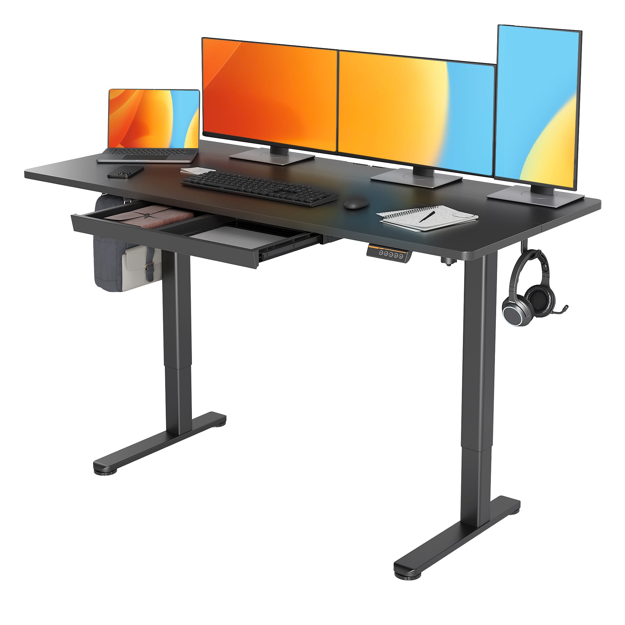 Claiks Standing Desk with Drawers, 48 x 24 Inches Electric Standing Desk Adjustable Height, Sit Stand Up Desks Computer Workstation, Rustic Brown