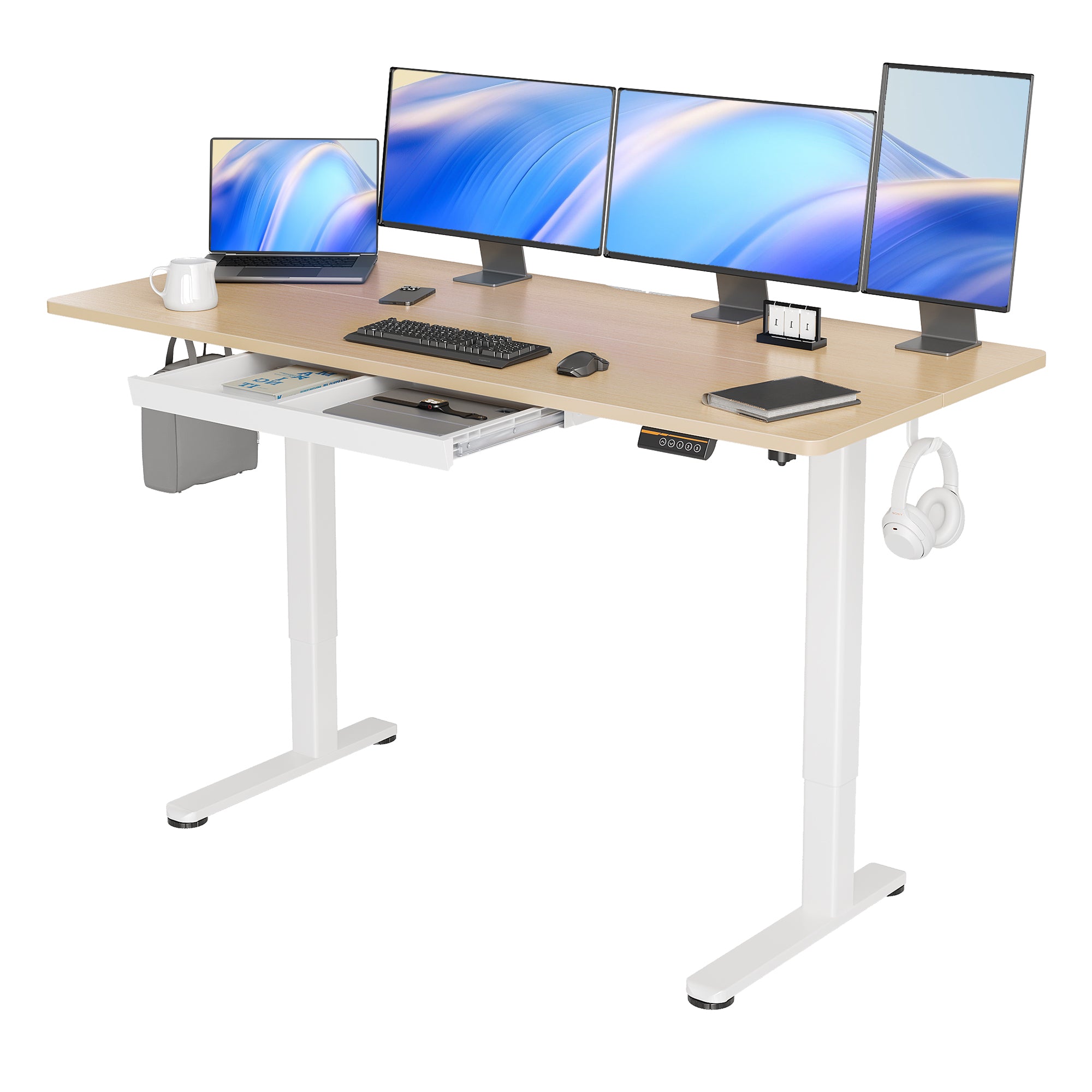 Claiks Standing Desk with Drawers, 48 x 24 Inches Electric Standing Desk Adjustable Height, Sit Stand Up Desks Computer Workstation, Rustic Brown