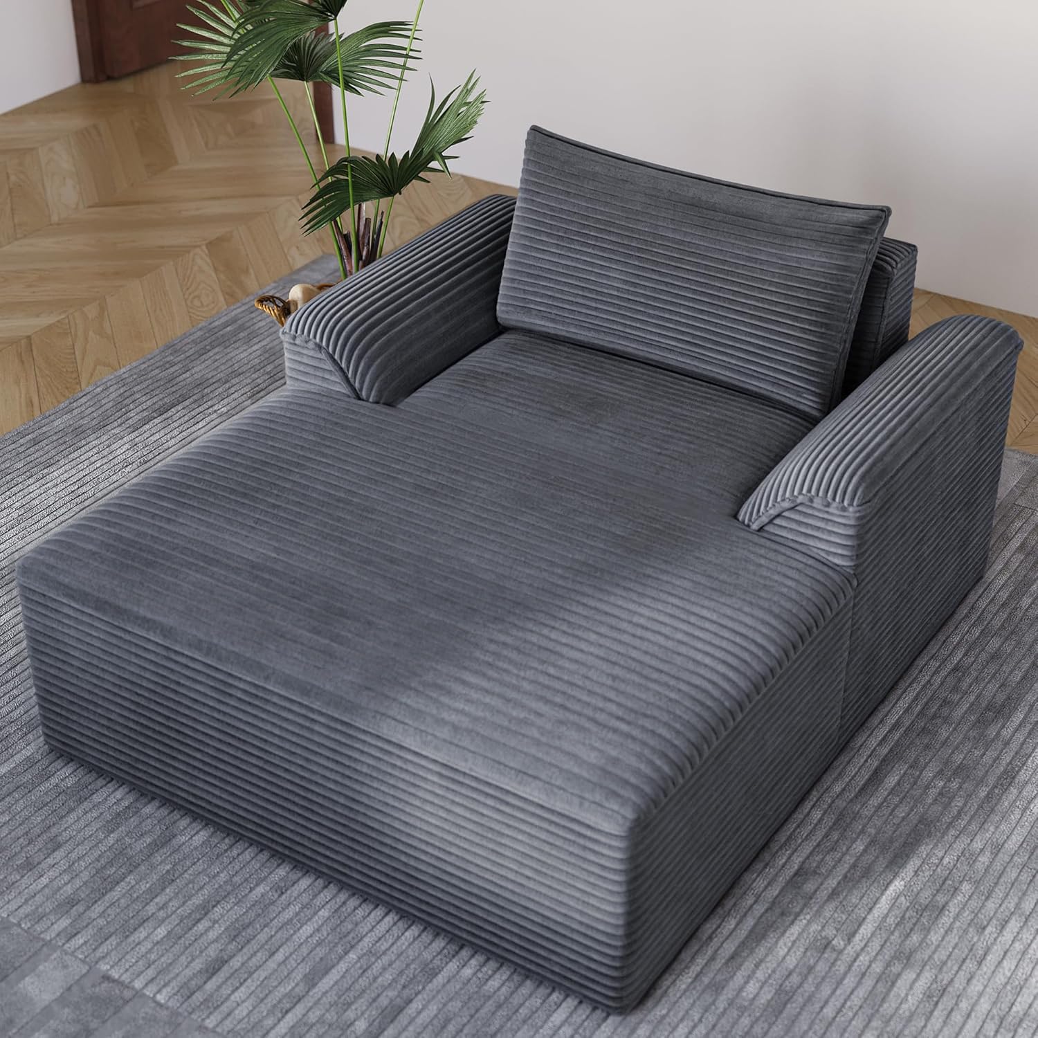 Claiks 68" Oversized Chaise Lounge Chair Indoor, Corduroy Upholstered Boneless Sofa Bed, Deep Seat Sleeper Couch with Pillows and Armrest, Cloud Sofas Reading Chair for Living Room, Beige