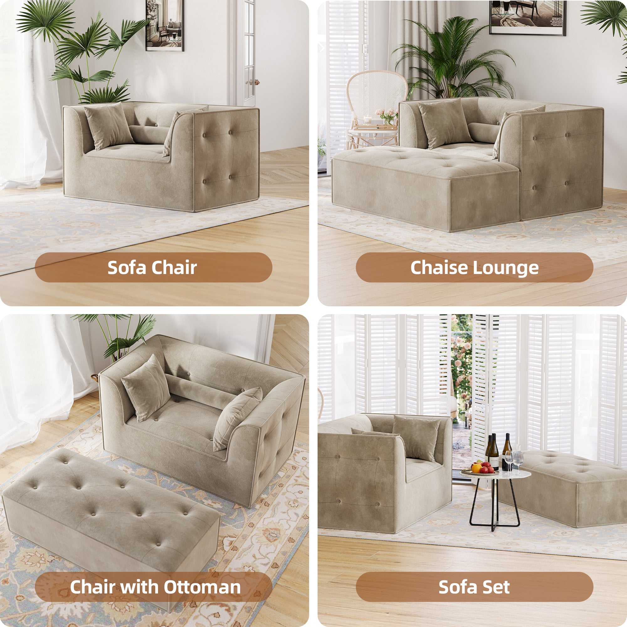 Claiks 68" Oversized Chaise Lounge Chair Indoor, Corduroy Upholstered Boneless Sofa Bed, Deep Seat Sleeper Couch with Pillows and Armrest, Cloud Sofas Reading Chair for Living Room, Beige