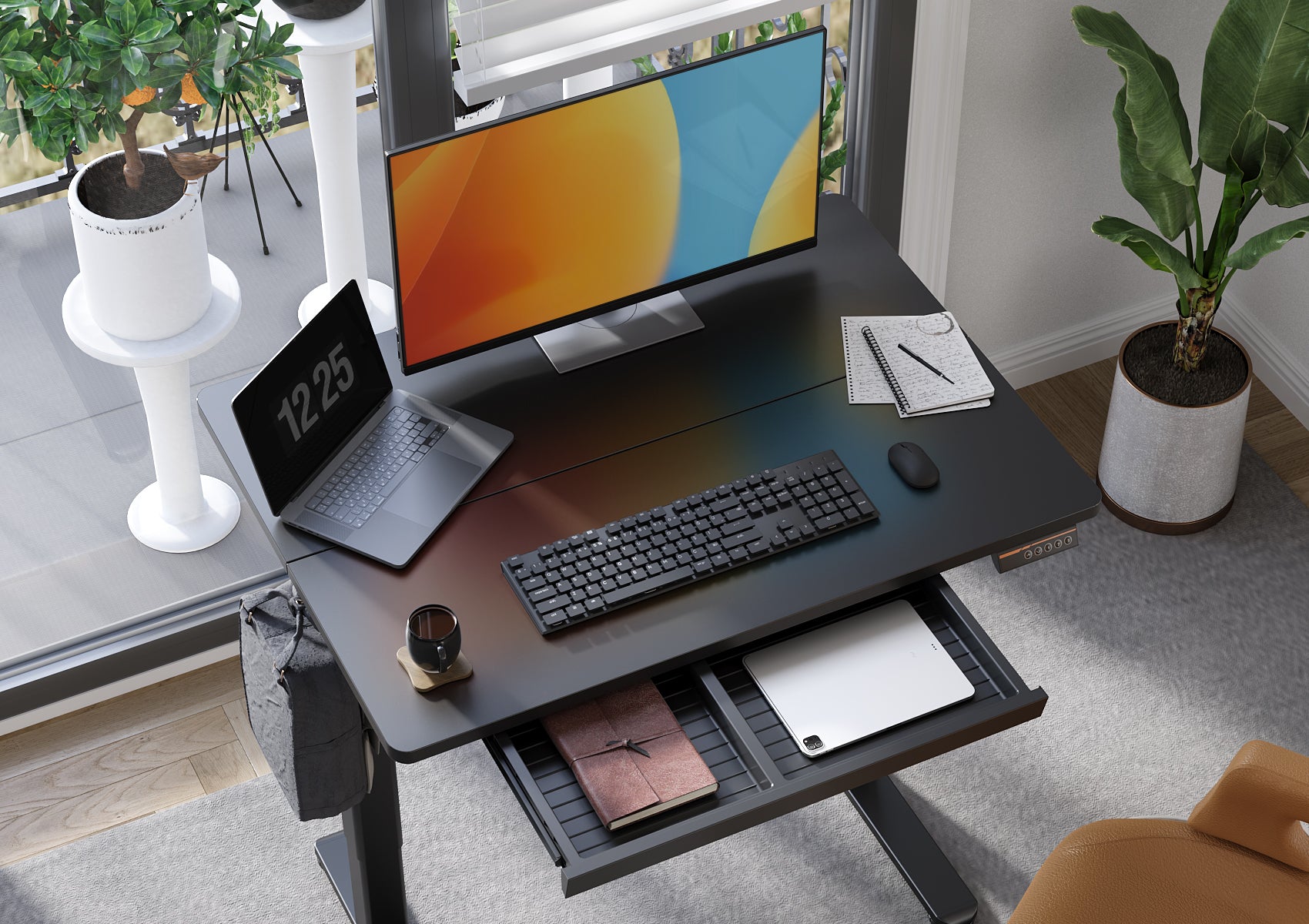 Claiks Standing Desk with Drawers, 48 x 24 Inches Electric Standing Desk Adjustable Height, Sit Stand Up Desks Computer Workstation, Rustic Brown