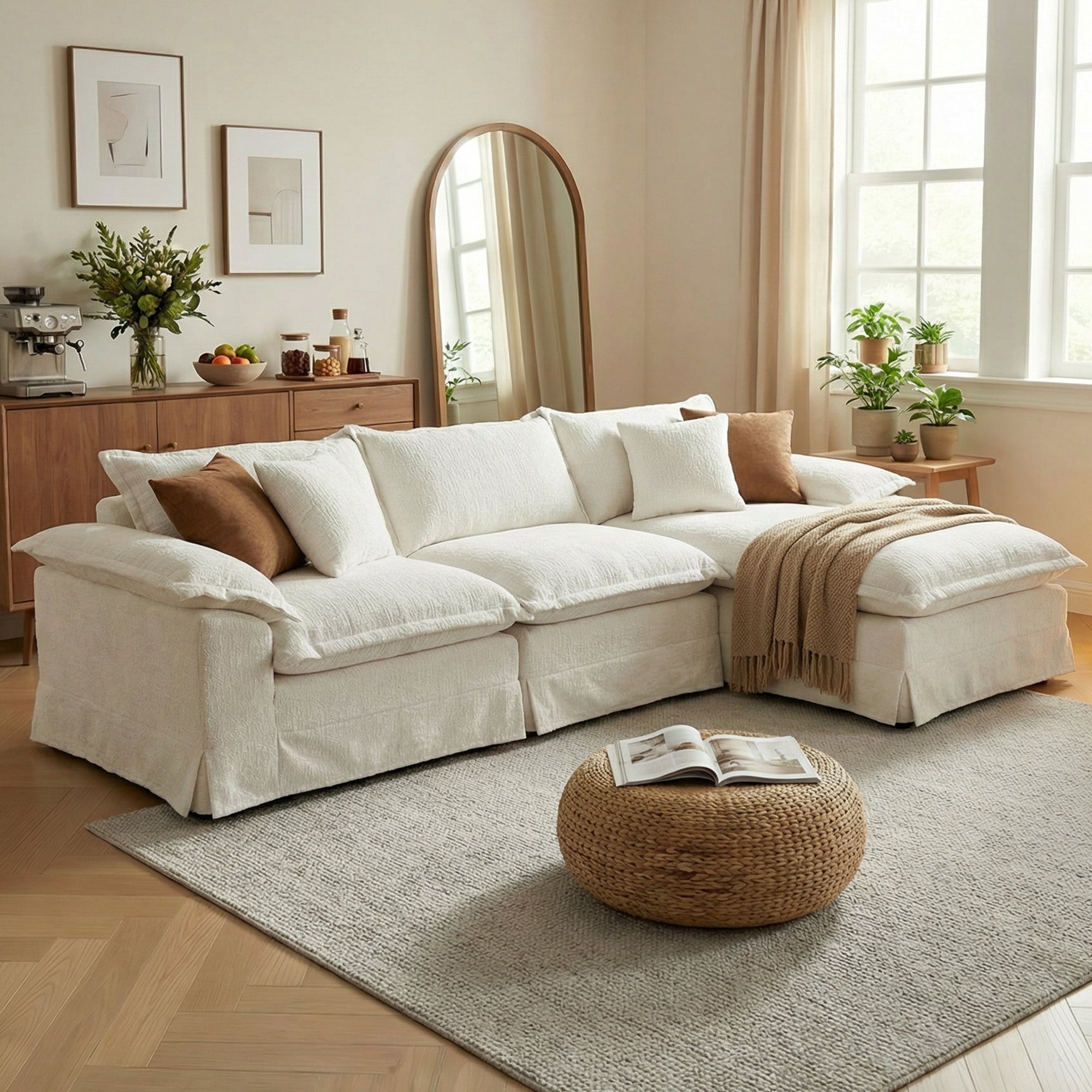 Claiks 157" Modular Sectional Sofa,U Shaped Couch for Living Room,Modern Deep Seat Sofa 4 Seater Chenille Fabric Comfy Cloud Couches with Movable Ottoman, Beige