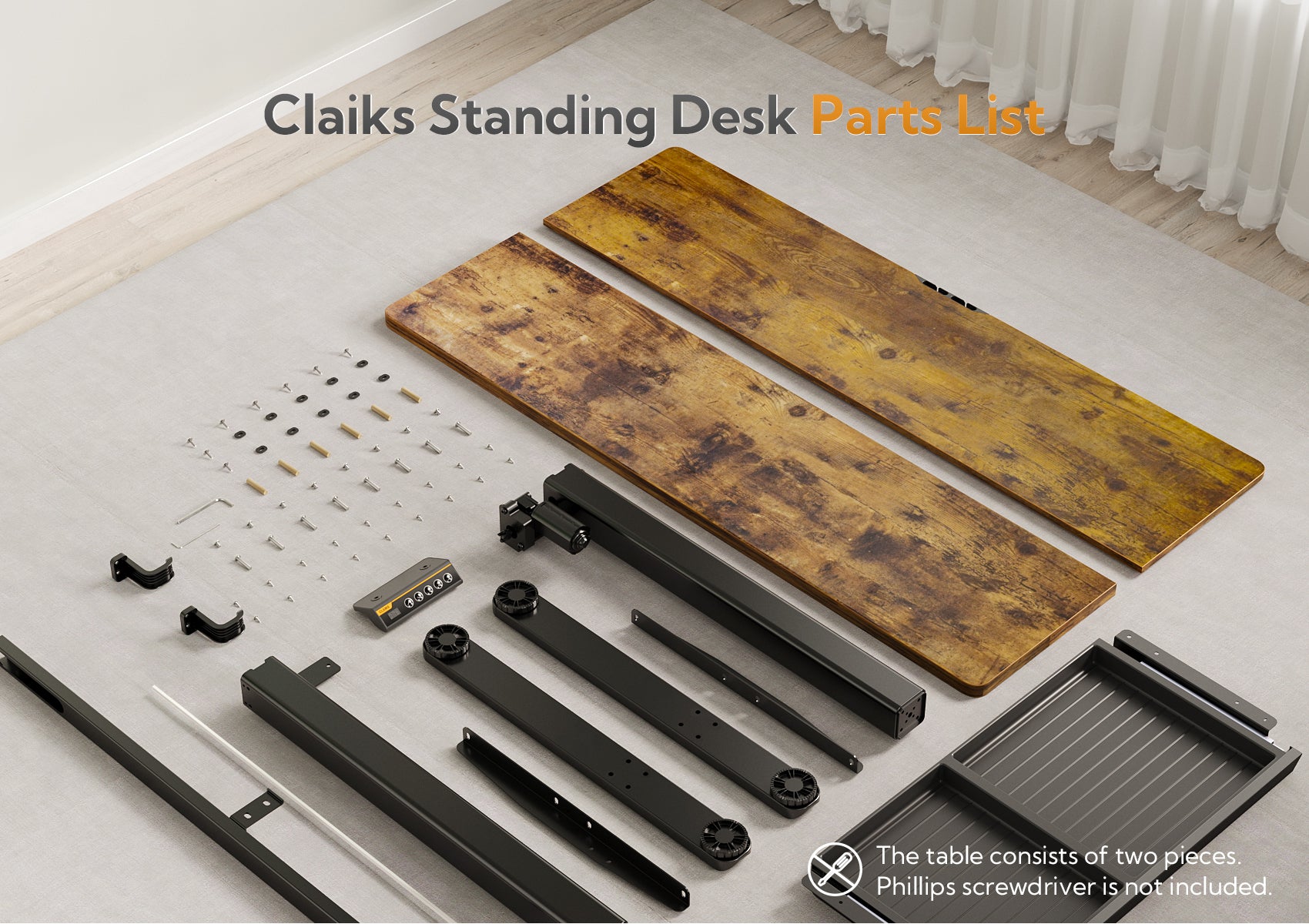Claiks Standing Desk with Drawers, 48 x 24 Inches Electric Standing Desk Adjustable Height, Sit Stand Up Desks Computer Workstation, Rustic Brown