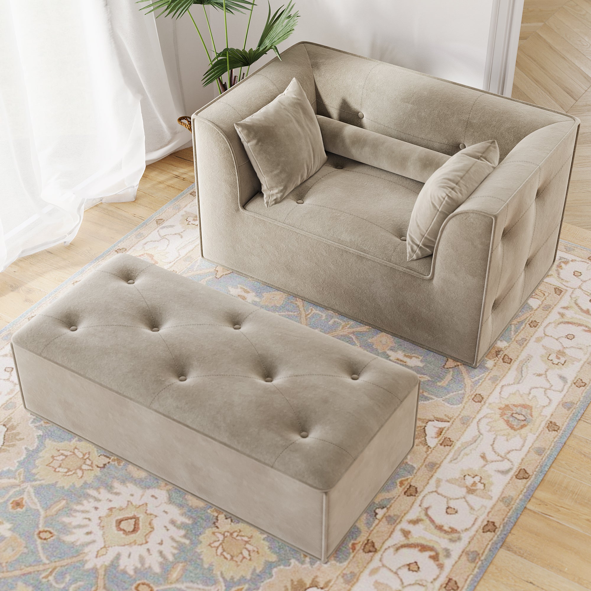 Claiks 68" Oversized Chaise Lounge Chair Indoor, Corduroy Upholstered Boneless Sofa Bed, Deep Seat Sleeper Couch with Pillows and Armrest, Cloud Sofas Reading Chair for Living Room, Beige