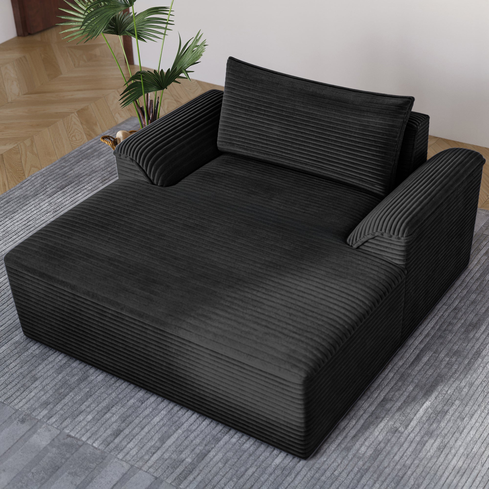 Claiks 68" Oversized Chaise Lounge Chair Indoor, Corduroy Upholstered Boneless Sofa Bed, Deep Seat Sleeper Couch with Pillows and Armrest, Cloud Sofas Reading Chair for Living Room, Beige