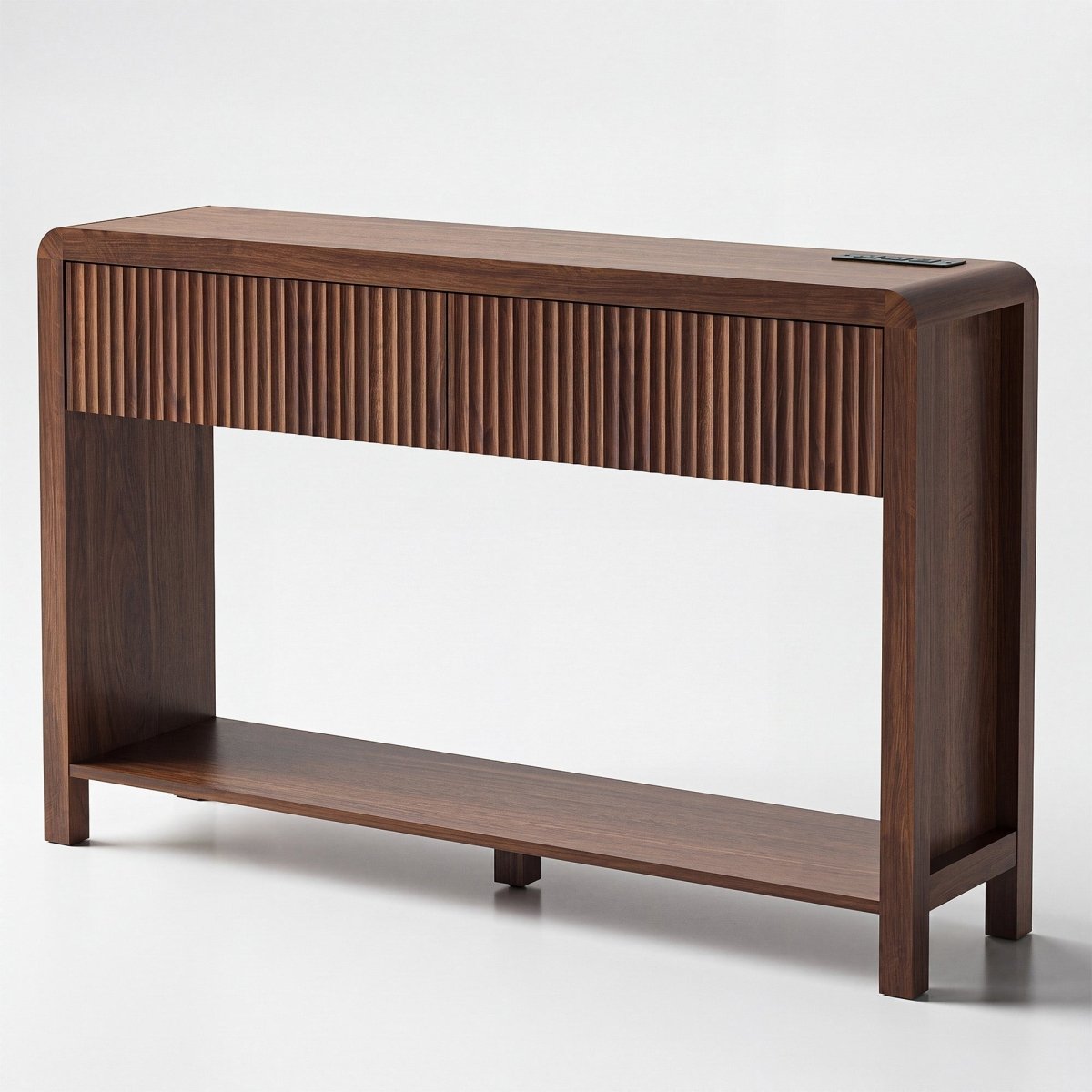 Claiks Avelia Fluted Wood Console Table with Built-in Charging Station