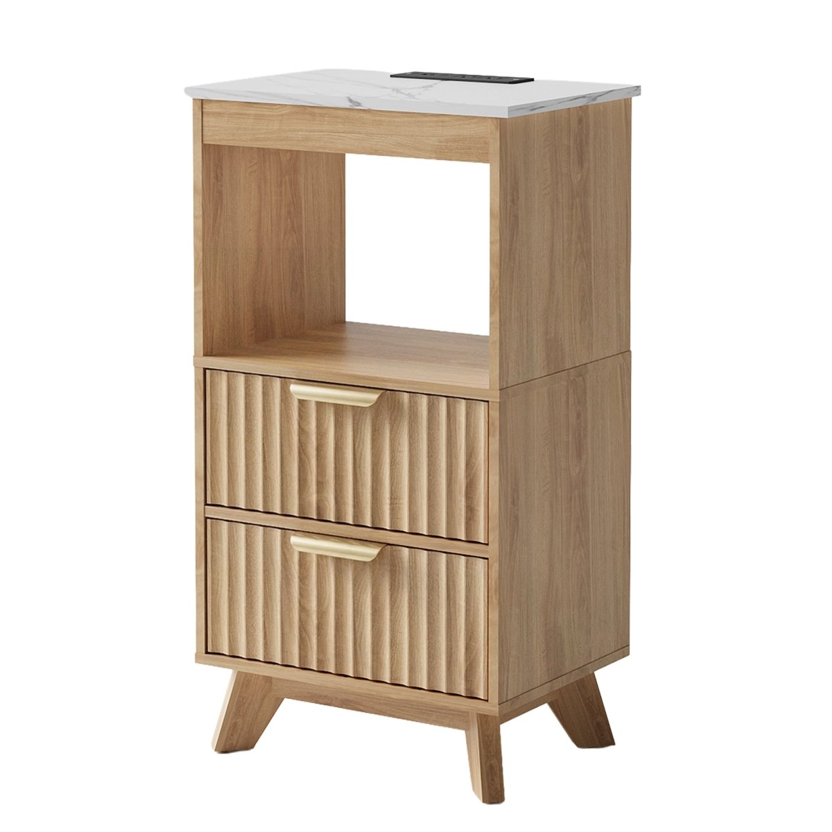 Claiks Avelia Fluted Wood Nightstand with Built-in Charging Station