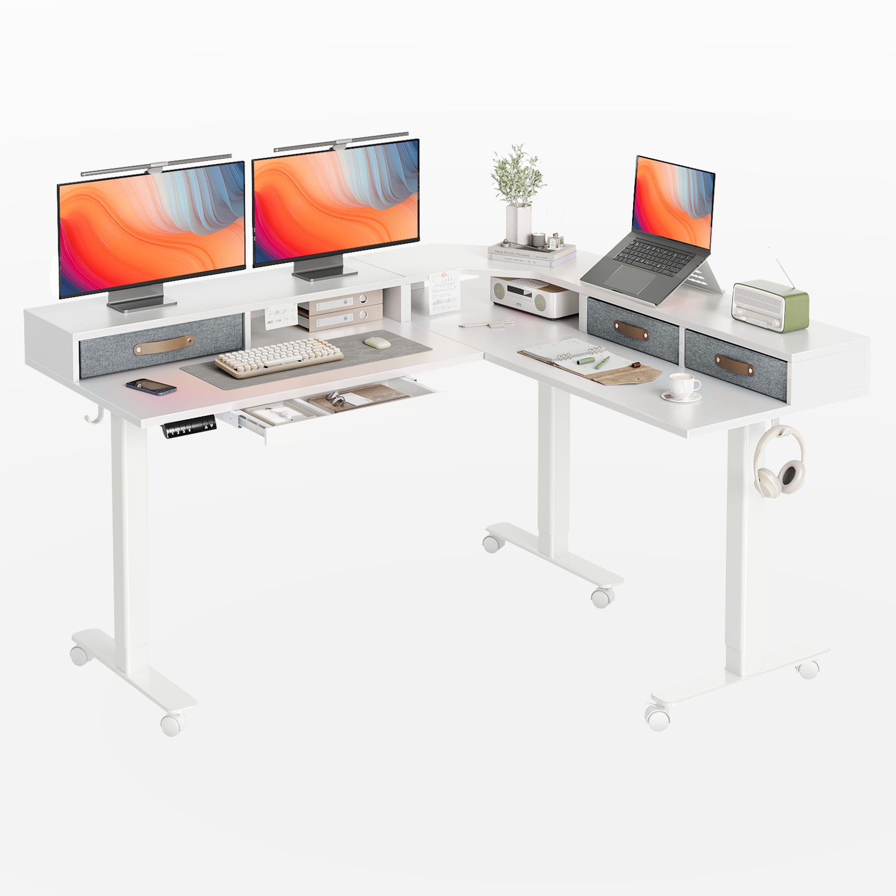 Claiks 63-Inch L-Shape Adjustable Height Standing Desk with