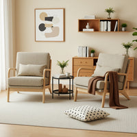 Claiks Mid-Century Modern Accent Chair, Living Room Armchair with Solid Wood Frame & Lumbar Pillow, Comfy Upholstered Lounge Chair for Bedroom, Office, Corduroy, Beige