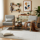 Claiks Mid-Century Modern Accent Chair, Living Room Armchair with Solid Wood Frame & Lumbar Pillow, Comfy Upholstered Lounge Chair for Bedroom, Office, Corduroy, Beige