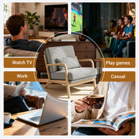 Claiks Mid-Century Modern Accent Chair, Living Room Armchair with Solid Wood Frame & Lumbar Pillow, Comfy Upholstered Lounge Chair for Bedroom, Office, Corduroy, Beige