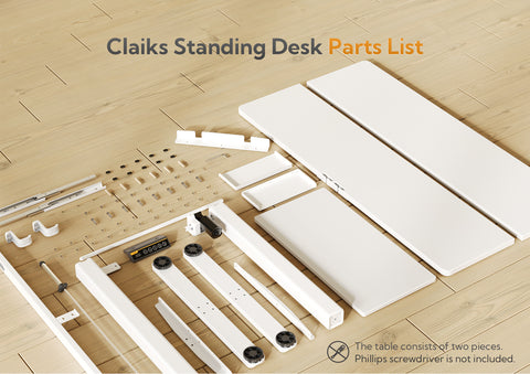 Claiks 站立式办公桌，带键盘托盘，站立式办公桌可调节高度，适用于家庭办公室和电脑工作站的升降办公桌，白色
