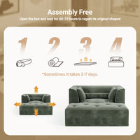 Claiks 62" Chaise Lounge Chair Indoor,Oversized Chaise Lounge for Living Room, Upholstered Boneless Chair Bed with Ottoman, Armrest and Pillows, Lounge Chair Indoor Cloud Couch, Green