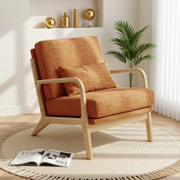 Claiks Mid-Century Modern Accent Chair, Living Room Armchair with Solid Wood Frame & Lumbar Pillow, Comfy Upholstered Lounge Chair for Bedroom, Office, Corduroy, Beige