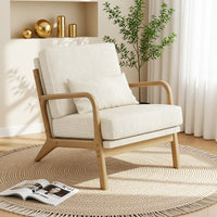 Claiks Mid-Century Modern Accent Chair, Living Room Armchair with Solid Wood Frame & Lumbar Pillow, Comfy Upholstered Lounge Chair for Bedroom, Office, Corduroy, Beige