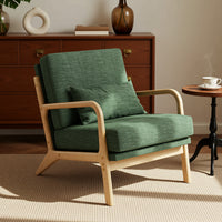 Claiks Mid-Century Modern Accent Chair, Living Room Armchair with Solid Wood Frame & Lumbar Pillow, Comfy Upholstered Lounge Chair for Bedroom, Office, Corduroy, Beige