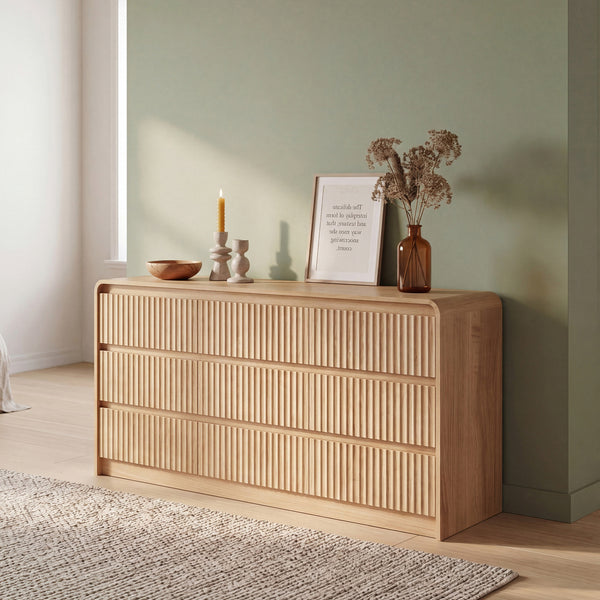 Claiks Avelia Fluted Wood Dresser with Curved Anti-Collision Design