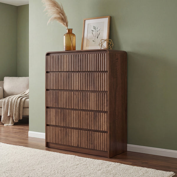 Claiks Avelia Fluted Wood Dresser with Curved Anti-Collision Design