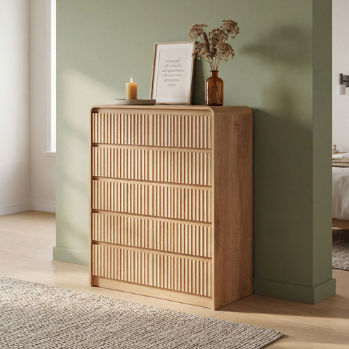Claiks Avelia Fluted Wood Dresser with Curved Anti-Collision Design