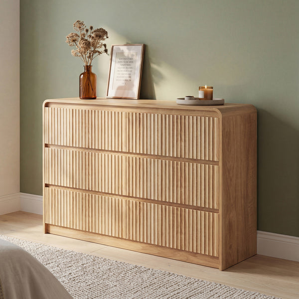 Claiks Avelia Fluted Wood Dresser with Curved Anti-Collision Design
