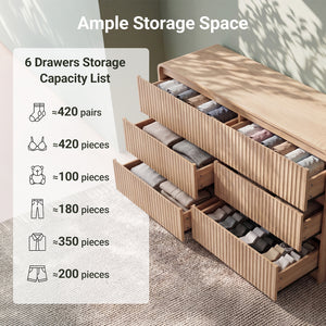 Claiks Avelia Fluted Wood Dresser with Curved Anti-Collision Design
