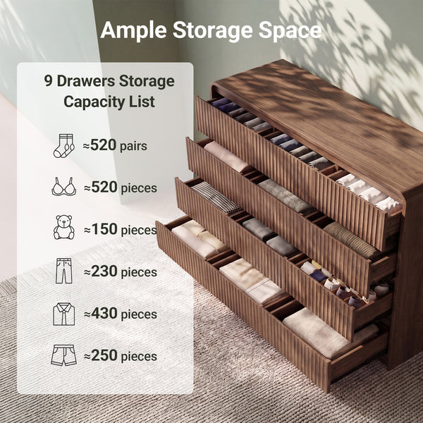 Claiks Avelia Fluted Wood Dresser with Curved Anti-Collision Design